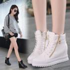 Faux Leather High-top Side Zippers Sneakers