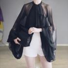Mesh Lantern Sleeve Chiffon Blouse