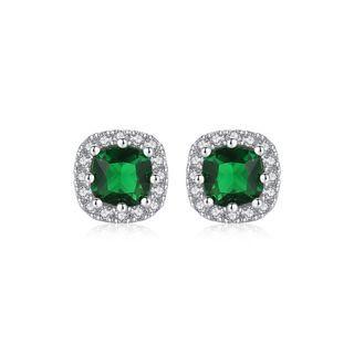 Fashion Bright Geometric Square Stud Earrings With Green Cubic Zirconia Silver - One Size