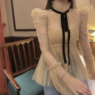 Flared-sleeve Bow Detail Chiffon Blouse