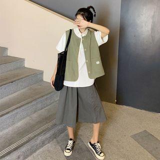 Short-sleeved Shirt / A-line Skirt / Vest