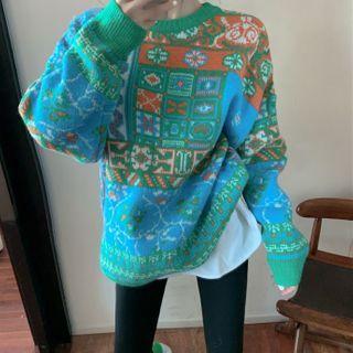 Color-block Knit Sweater As Figure - One Size