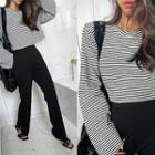 Stripe Cropped T-shirt Black - One Size