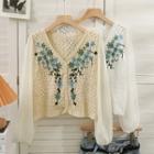 Embroider Floral Cropped Cardigan