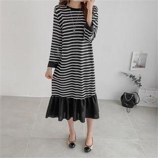 Ruffle-hem Stripe T-shirt Dress