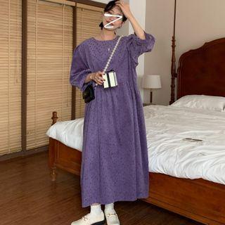 Balloon-sleeve Floral Maxi A-line Dress