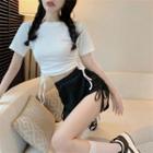 Short-sleeve Drawstring Cropped T-shirt / Hot Pants / Set