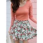 Inner Shorts Drawcord Floral Flare Miniskirt