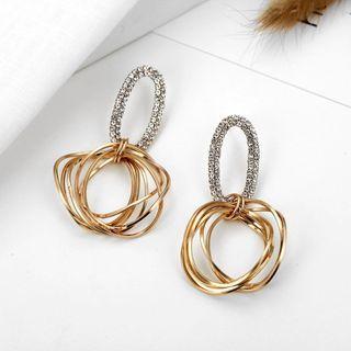 Rhinestone Layered Hoop Alloy Dangle Earring 1 Pair - Gold - One Size