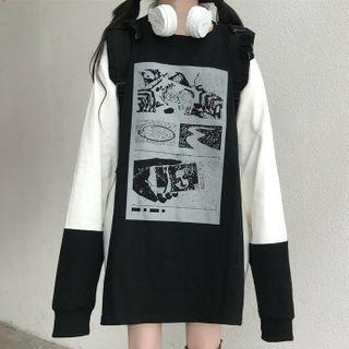 Printed Two-tone Pullover Black & White - One Size