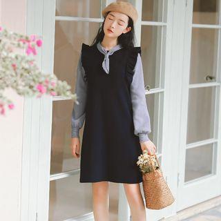 Frill Trim Mock Two-piece Knit Dress