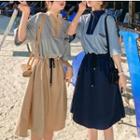 Elbow-sleeve Zip Placket A-line Dress