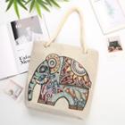 Elephant Embroidered Tote Bag Beige - M