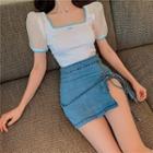 Short-sleeve Cropped Top / Denim Fitted Skirt
