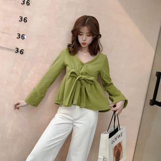 Long-sleeve Front Knot Fleece Top