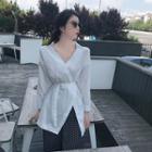 V-neck Asymmetrical Blouse With Belt