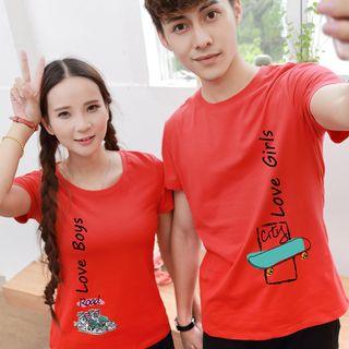 Set: Couple Matching Lettering T-shirt + Shorts