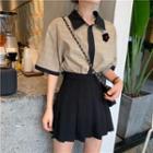 Color-block Loose-fit Short-sleeve Shirt As Figure - One Size