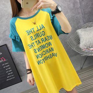 Printed Ruffled-trim Elbow-sleeve T-shirt Dress