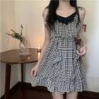 Mock Two-piece Check Sleeveless Dress As Figure - One Size