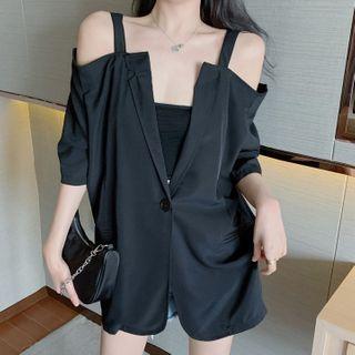Spaghetti-strap Cold-shoulder Short-sleeve Jacket