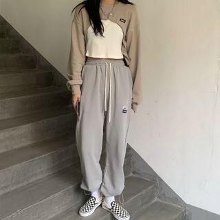 Cropped Sweatshirt / Knit Camisole Top / Harem Sweatpants