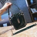 Faux Pearl Chain Strap Patent Bucket Bag