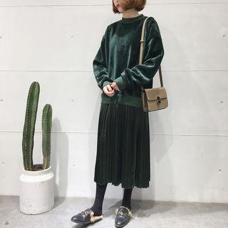 Velvet Mock Two-piece Pleated Pullover Dress
