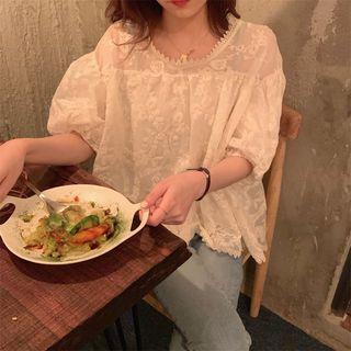 Lace Puff-sleeve Top Off-white - One Size