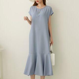Cap-sleeve Ruffle-hem Long Dress