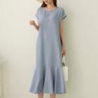 Cap-sleeve Ruffle-hem Long Dress