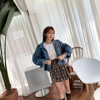 Flap-pocket Front Denim Jacket Blue - One Size