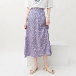 Dotted Midi A-line Skirt Purplish Blue - One Size