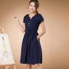 Drawstring-waist Linen A-line Dress