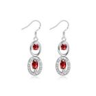 Simple And Elegant Geometric Oval Earrings With Red Austrian Element Crystal Silver - One Size