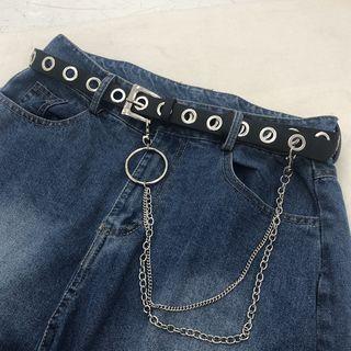 Cut-out Faux Leather Belt With Chain With Chain - As Shown In Figure - One Size