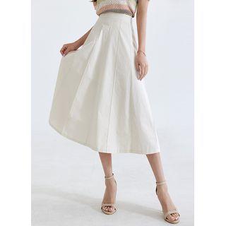 Band-waist Pintuck Long Flare Skirt