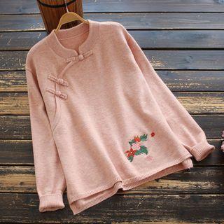 Floral Embroidered Mandarin-collar Sweater