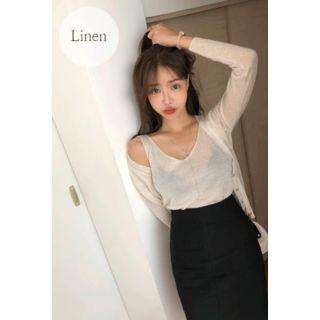 Set: Sleeveless Linen Blend Top + V-neck Cardigan