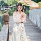Floral Embroidered Long-sleeve Cheongsam Top