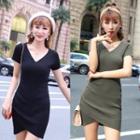 Short Sleeve V-neck Wrap Dress