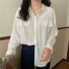 Fake Pocket-detail Plain Long-sleeve Shirt