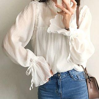 Plain Frill Trim Long Sleeve Top
