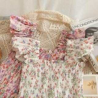 Floral Ruffle-trim Smocked Crop Top