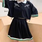 Elbow-sleeve Embroidered Polo Shirt / Skorts