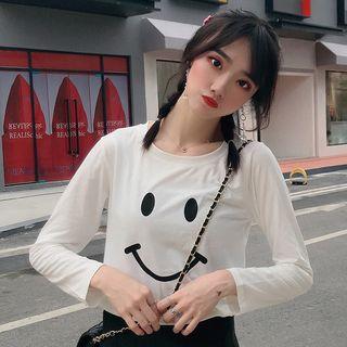 Smiley Face Print Long-sleeve T-shirt