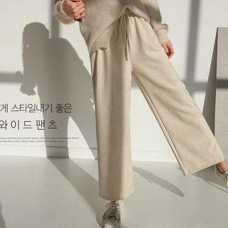 Drawcord Wide-leg Faux-suede Pants
