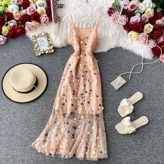 Sequined Slim-cut Sleeveless Dress