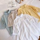 Plain Single-breasted Elbow-sleeve Blouse