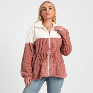 Faux Shearling Drawstring Zip Jacket